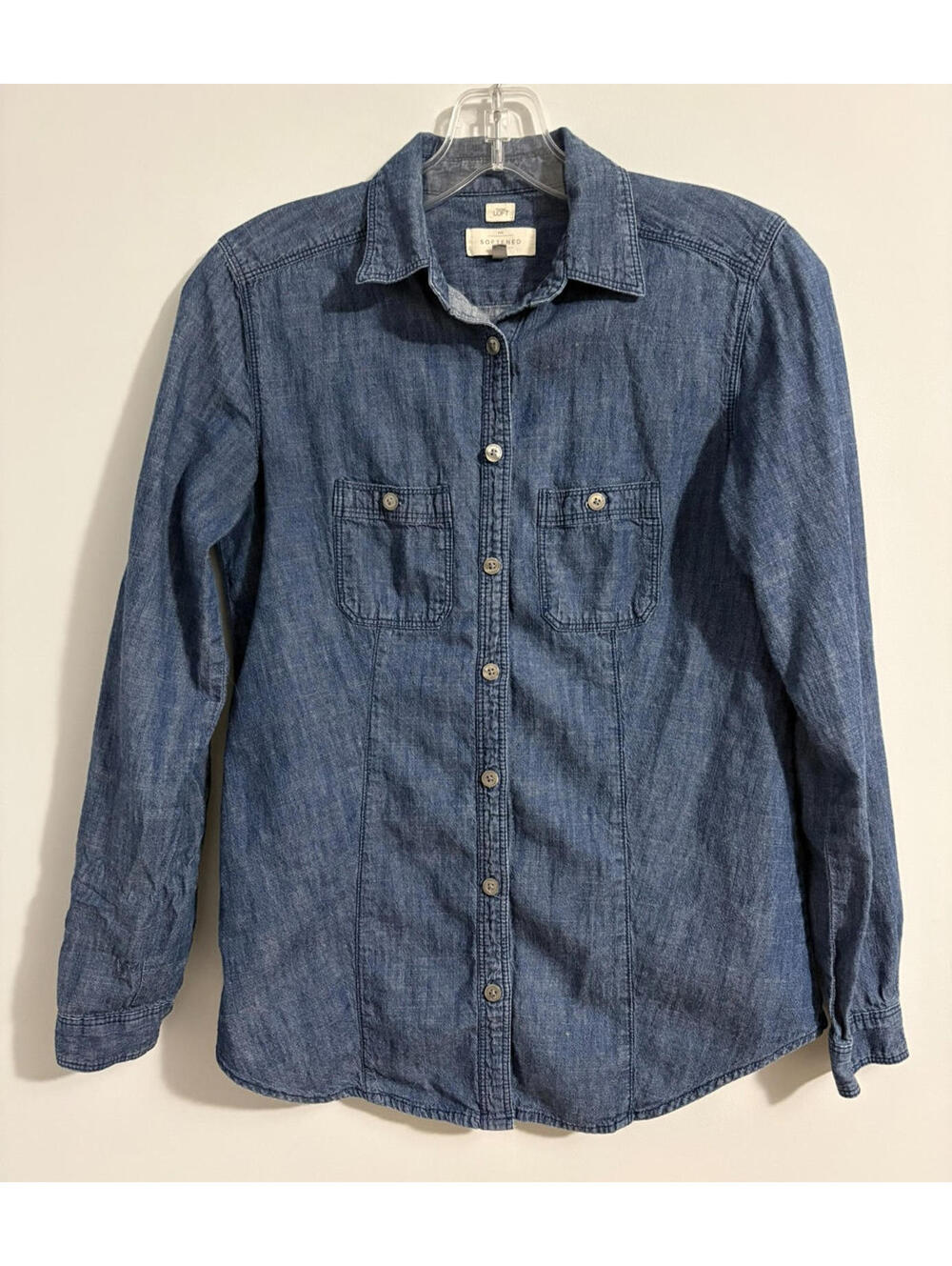 Ann Taylor Loft The Softened Denim Shirt Women's XS 100% Cotton Button Up Blue